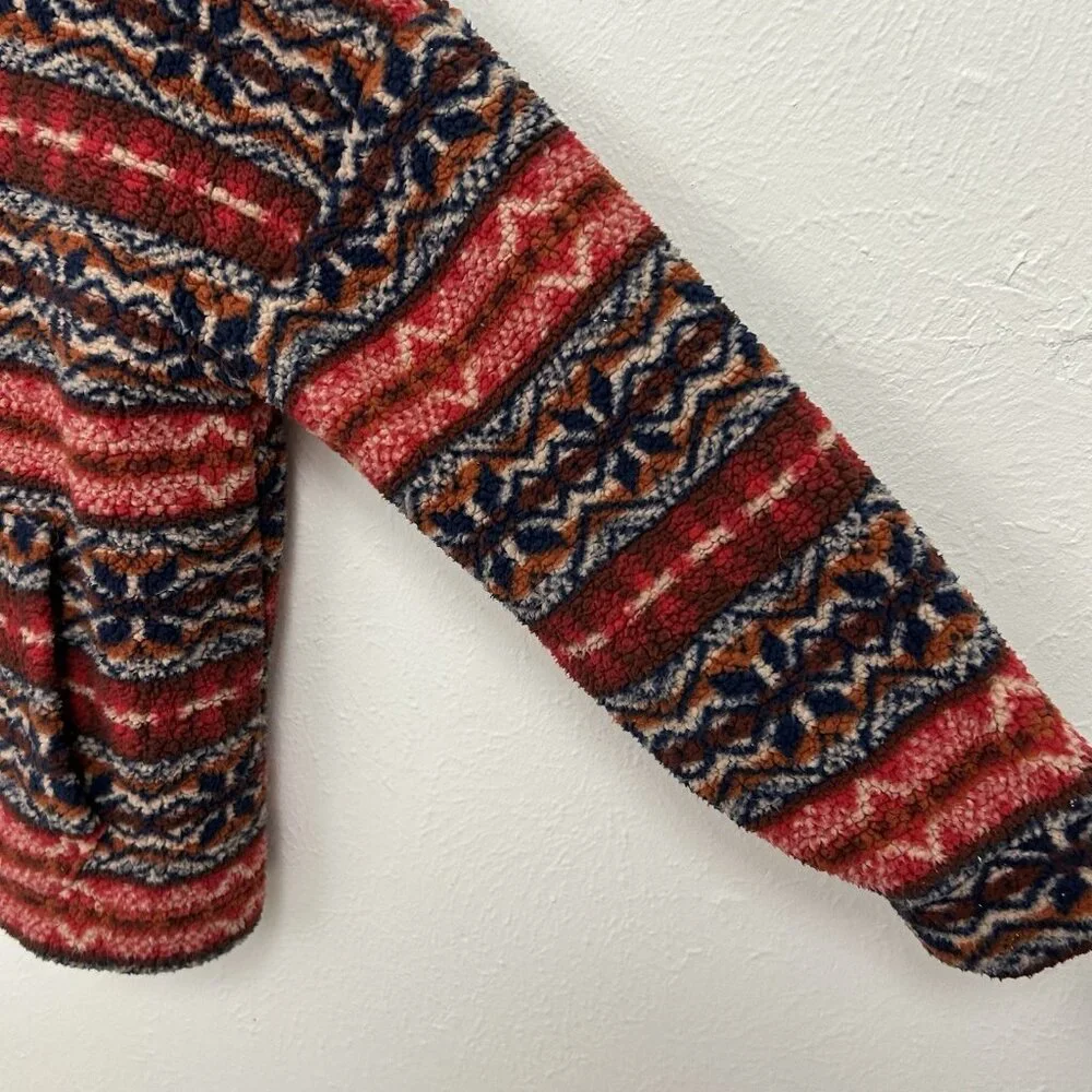 American Eagle Sweater Womens S Red Aztec Plush Sherpa Fleece‎ 1/4 Zip Pullover